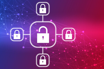 2d illustration Safety concept: Closed Padlock on digital background
