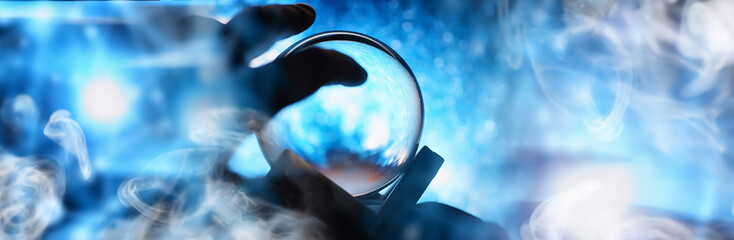 Astrological background. Crystal ball with predictions. Horoscope of the stars. Fortune telling and...