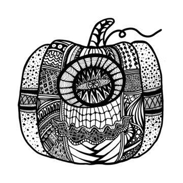Coloring contour with pumpkin for Halloween isolated on white  background, Coloring page for kids,or coloring hand book

