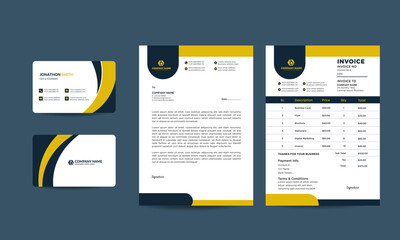 Business stationery template vector format, stationary, invoice, letterhead, business cards, identity, minimal template stationary