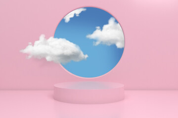 Abstract minimal scene,pink color sky background design for cosmetic or product display podium 3d render.	
