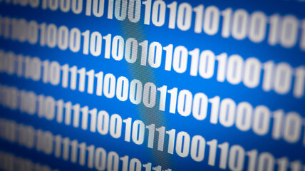 Abstract background of digital binary code of software. Programming software code on computer screen which develop by the programmer to solve the business requirement.	
