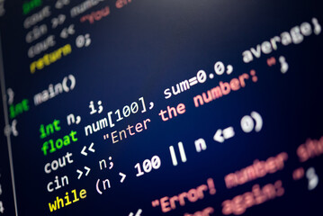 Obraz premium Abstract background of digital binary code of software. Programming software code on computer screen which develop by the programmer to solve the business requirement. 