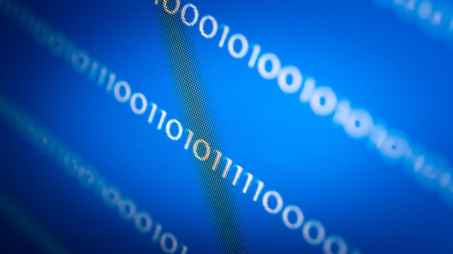 Abstract background of digital binary code of software. Programming software code on computer screen which develop by the programmer to solve the business requirement.	
