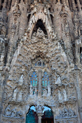 Close up of the Nativity façade of Sagrada Familia, Barcelona, Spain