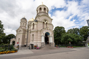 Fototapeta na wymiar Riga Nativity of Christ Orthodox Cathedral, Latvia.