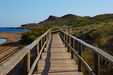 Footbridge at Platja de Binimel.là, Menorca,Balearic Islands, Spain