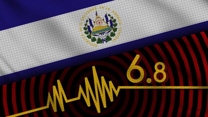 El Salvador Wavy Fabric Flag, 6.8 Earthquake, Breaking News, Disaster Concept, 3D Illustration