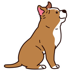 Outlined adorable and simple Pitbull sitting in side view