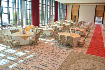 luxury wedding rom banquet sit down muslim buffet party catering with flower decoration fusion...