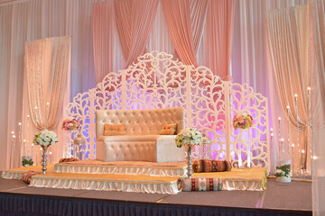 luxury wedding rom banquet sit down muslim buffet party catering with flower decoration fusion...