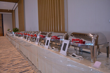 luxury wedding rom banquet sit down muslim buffet party catering with flower decoration fusion...