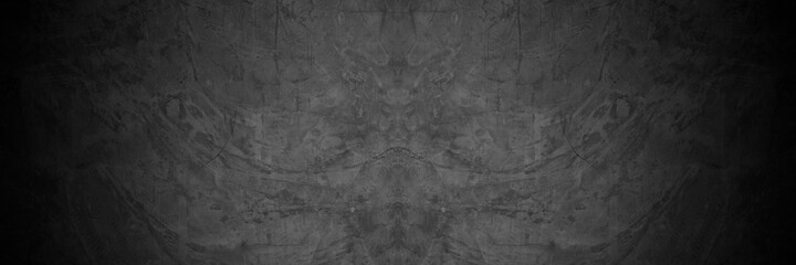 Old wall texture cement dark black gray panorama background abstract grey color design are light with white gradient background.