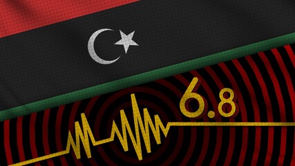 Libya Wavy Fabric Flag, 6.8 Earthquake, Breaking News, Disaster Concept, 3D Illustration
