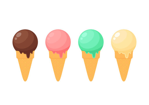 Ice cream cartoon vector. Ice cream cone on white background.