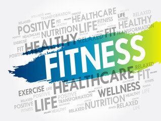 FITNESS word cloud collage, health concept background