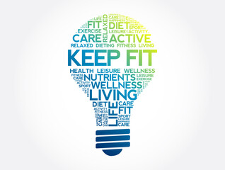 KEEP FIT bulb word cloud, health concept background