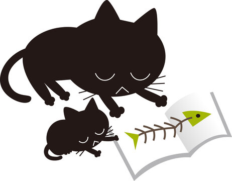 recommend clip art: クロネコの親子と絵本