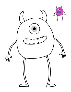 Cute cartoon Monster coloring page and color sample. Ready to print letter size