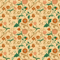 seamless pattern with Victorian flowers in the style of William Morris - obrazy, fototapety, plakaty