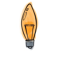 Watercolour and ink light bulb icon with orange light