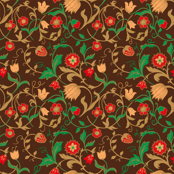 seamless pattern with Victorian flowers in the style of William Morris