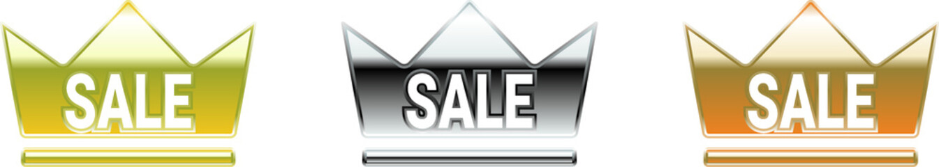 「セール」 の文字が入った金銀銅のクラウンアイコンセット　ベクターイラスト
