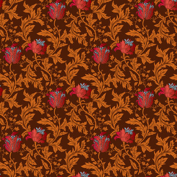 seamless pattern with Victorian flowers in the style of William Morris