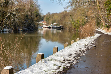 Fototapeta na wymiar River Medway at Allington near Maidstone, Kent, England in Winter