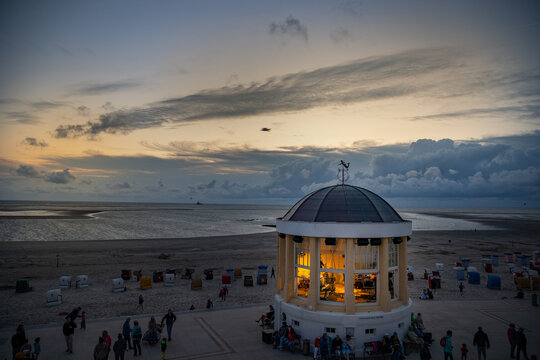 Borkum Wattenmeer Pavillon Strand Promenade Insel Reise Romantisch Stimmung Sonnenuntergang