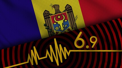 Moldova Wavy Fabric Flag, 6.9 Earthquake, Breaking News, Disaster Concept, 3D Illustration