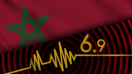 Morocco Wavy Fabric Flag, 6.9 Earthquake, Breaking News, Disaster Concept, 3D Illustration