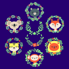 set of funny cartoon animals