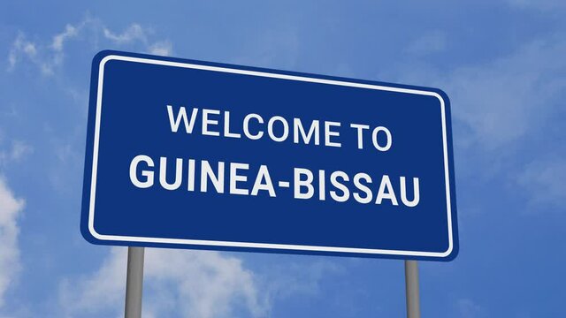 Welcome to Guinea-Bissau Road Sign on Clear Blue Sky with Rapid Moving Clouds