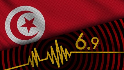 Tunisia Wavy Fabric Flag, 6.9 Earthquake, Breaking News, Disaster Concept, 3D Illustration