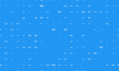 Seamless background pattern of evenly spaced white infinity symbols of different sizes and opacity. Vector illustration on blue background with stars