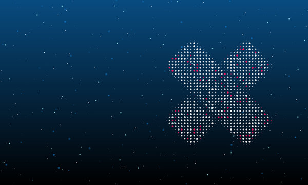 On the right is the adhesive plaster symbol filled with white dots. Background pattern from dots and circles of different shades. Vector illustration on blue background with stars
