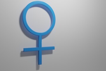 Fototapeta premium Women and female symbol. Female gender 3d icon. Blue female sex symbol. Computer generated 3D photo rendering. 3d illustration