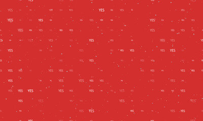 Seamless background pattern of evenly spaced white yes symbols of different sizes and opacity. Vector illustration on red background with stars