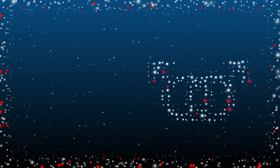 On the right is the homosexual symbol filled with white dots. Pointillism style. Abstract futuristic frame of dots and circles. Some dots is red. Vector illustration on blue background with stars