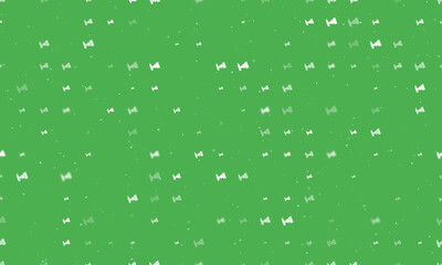 Seamless background pattern of evenly spaced white camera symbols of different sizes and opacity. Vector illustration on green background with stars