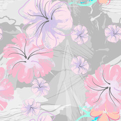 Pink Flowers Blooming Pattern. Pastel Watercolor.