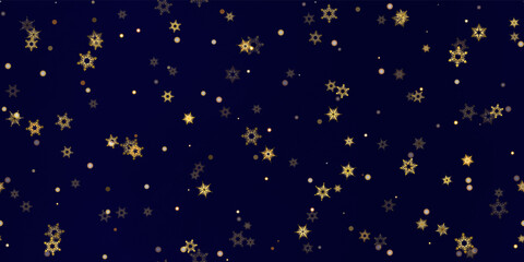 Fototapeta na wymiar Gold snowflakes holiday seamless pattern.