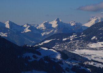 Village Leysin in winter, view from Isenau.