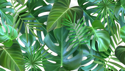 Pattern with tropical, exotic leaves on a white background. Monstera seamless pattern. Realism. Vector illustration
