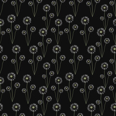 Dendelion vector ilustration seamless patern with black background.Great for textile,fabric,wrapping paper,and any print. 