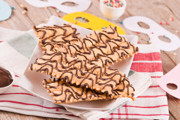 Carnival pastry with chocolate. 