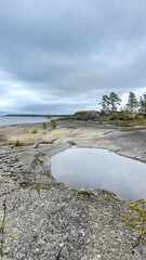 Islands with forest and rocks on Lake Ladoga