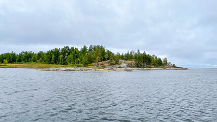 Islands with forest and rocks on Lake Ladoga