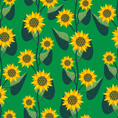 Vector - sunflowers with leaves seamless pattern.